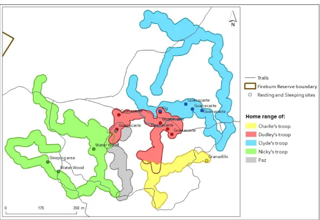 Figure 6: Map of the sleeping and resting sites 