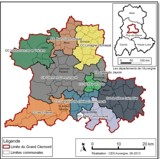 Figure 4 : Le territoire du Grand Clermont et ses limites administratives (Ramos, 2013).