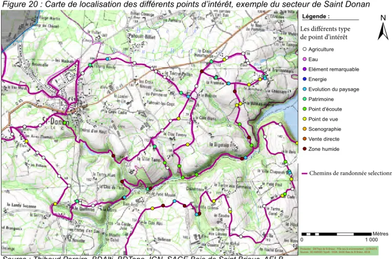 Figure 20 : Carte de localisation des différents points d’intérêt, exemple du secteur de Saint Donan