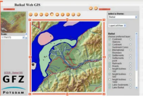 Fig. 3  Screen-shot of the CONTINENT Web GIS HTML-client (degree2), as shown in a web browser