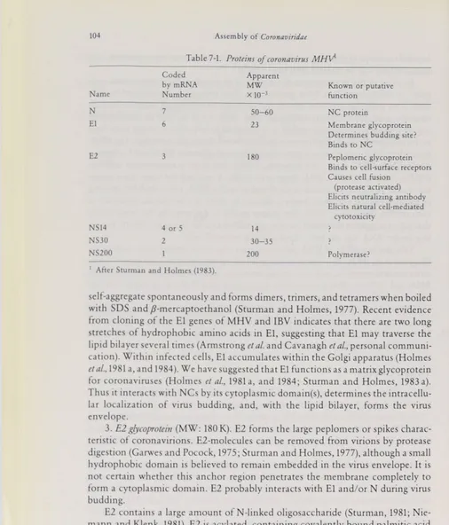 Table 7-1. Proteins  of  coronavirus MHf