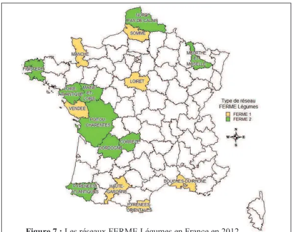 Figure 7 : Les réseaux FERME Légumes en France en 2012 