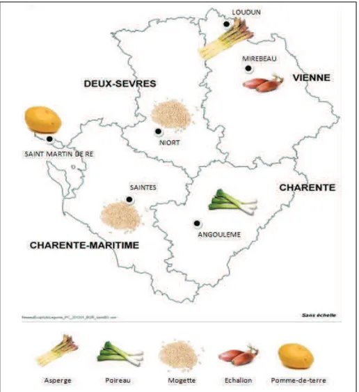 Figure 8 : Carte répertoriant les différents bassins de  production de légumes de Poitou-Charentes 