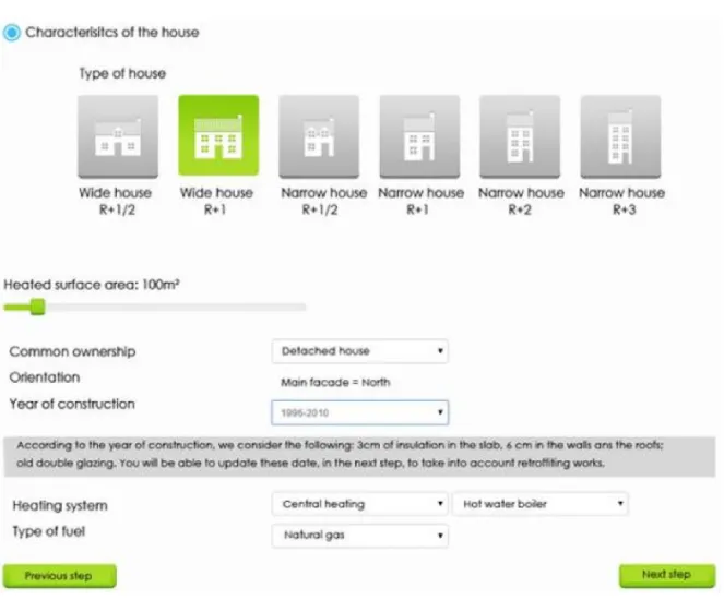 Fig. 2. Example of user’s input interface provided in the SOLEN online portal (here, to deﬁne the main characteristics of the dwelling).