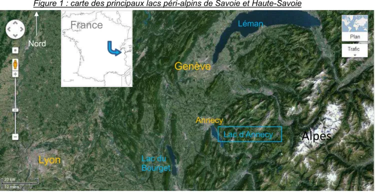 Figure 1 : carte des principaux lacs péri-alpins de Savoie et Haute-Savoie 