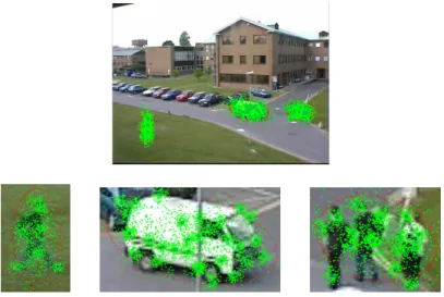 Fig. 3. Results of initialization of multiple particle filters. The green dots are sampled particles