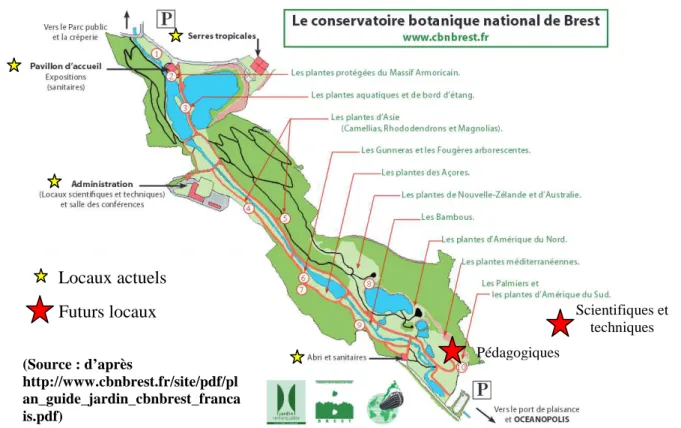 Figure 3 : Plan des installations actuelles et futures dans le jardin du CBN de Brest (29) 