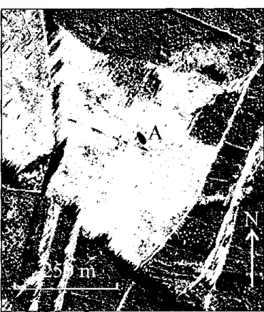 Figure 2. Vue aérienne de lithalses au nord d’Arbrefontaine (endroit indiqué par le chiffre 2 sur  la carte 1)