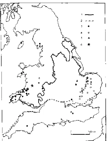 Figure  4.  Localisation  des  dépressions  dues  à  la  fusion  de  glace  du  sol  décrites  en  Grande-Bretagne,  d’après BalIantyne et Harris (1994).