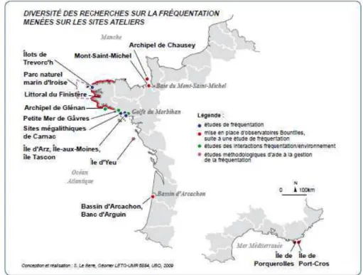 Figure 6 : Carte des différentes recherches menées sur la fréquentation