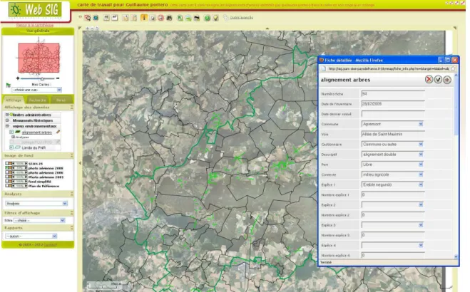 Figure 9 : Aperçu de la couche 'arbres' sur le WebSIG. Source : PNR Oise-Pays de France*