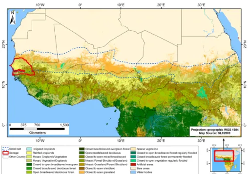Figure  1.3 – Major Land cover classes of the Sahel provided by the GLC2000 map. 