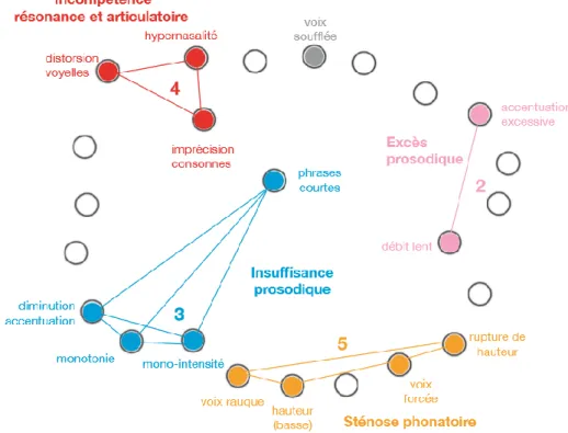 Figure 4 : Clusters de la dysarthrie flasque issus de la classification de Darley et coll