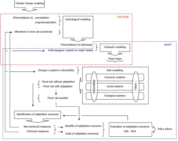 Figure 3: Flow chart of the ADAPT project and its links with the CCI-HYDR project 