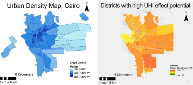 Figure  1a  shows  the  urban  density  map  of  Greater  Cairo  and  the  district  with  an  urban  density above 15.000/km 2 