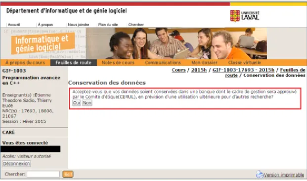 Figure 4.2 – Page d’acceptation pour conservation des données