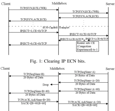 Fig. 2: TCP Initial Sequence Number re-shuffling middlebox and Selective ACKnowledgement.