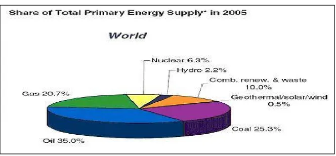 Figure 1.1   Portions relatives des principales sources énergétiques (OECD-IEA,   2007)