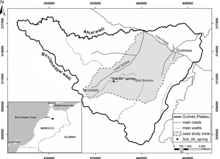 Fig. 1 Location of the Oulmes plateau and the study zone
