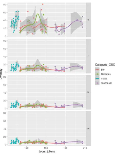 Figure 7 : Diversité en fonction du temps, par ordre et par type de culture 