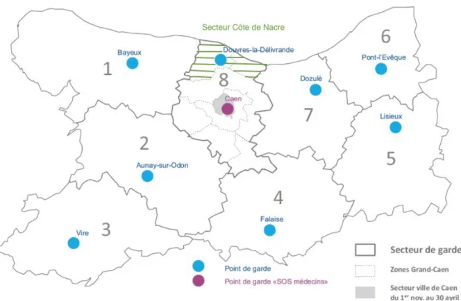 Figure 9 : Sectorisation de la PDS dans le Calvados et zonage du secteur Grand-Caen 