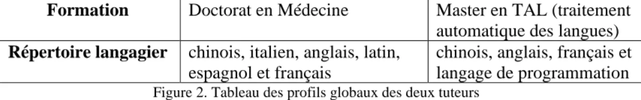 Figure 2. Tableau des profils globaux des deux tuteurs 