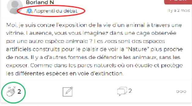 Figure 6. Contribution d’une apprenante sur un espace de débat en ligne 