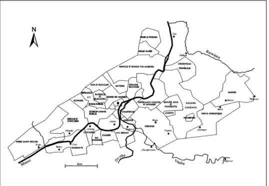 Figure 11. Carte des concessions houillères du bassin houiller de Liège (Humblet, 1941)