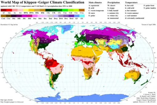 Figure 2.1 The world climate zones referred to Köppen-Geiger Classification Method  (Kottek et al