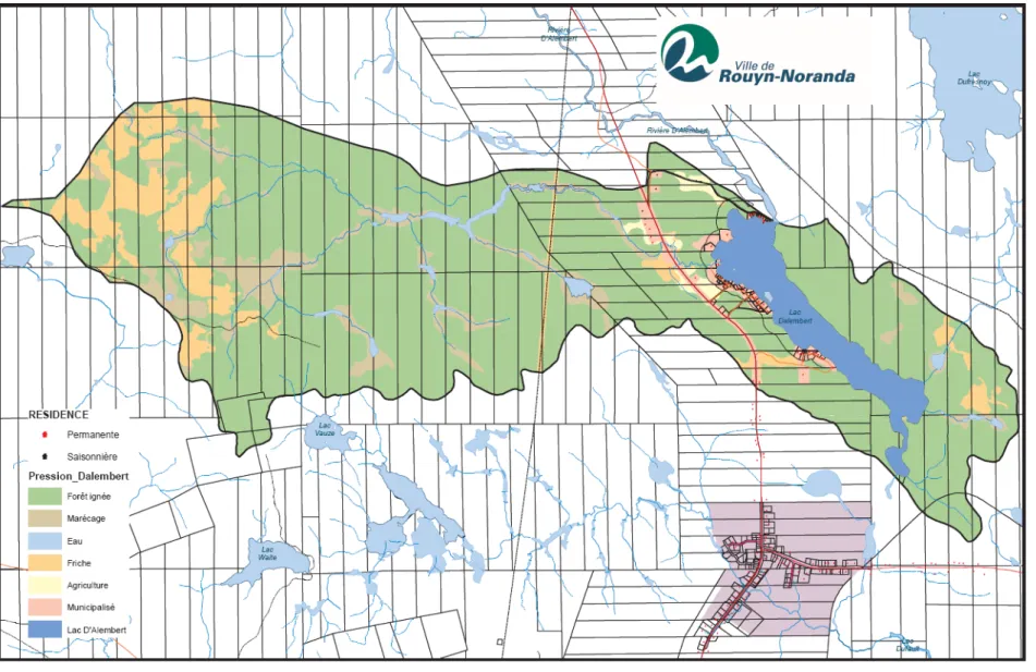 Figure 2.1  Éléments du bassin versant du lac D’Alembert (Service de l’aménagement du territoire 2008) 