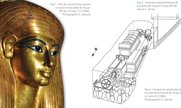 Fig. 1 : tête du couvercle du second  cercueil en bois doré de Touya 
