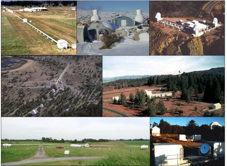 Figure 1.2: Pictures of interferometric facilities around the world. From left to right and top to bottom: