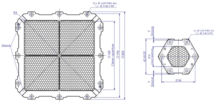 Figure 13. Schematic drawings of the revised designs of the LDA OBF (left) and FDA OBF (right)