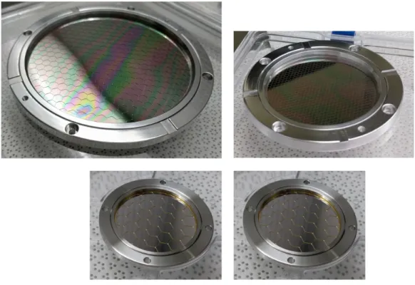 Figure  3.  Pictures  of  the  large  size  samples  #3  (top  left)  and  #4  (top  right),  and  of  the  medium  size  samples  #5  (bottom left) and #6 (bottom right)