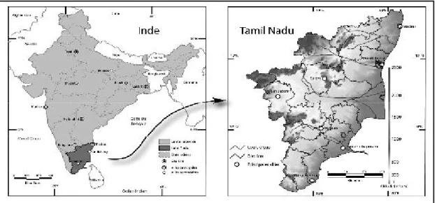 Figure 1- Carte de localisation du Tamil Nadu (Source : Sipis &amp; US CIA) 