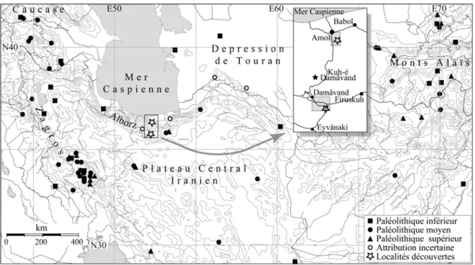 Figure 2.1. Les sites paléolithiques en Iran (d’après Berillon et al., 2007, sous presse) 