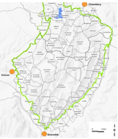 Fig. 5 Plan montrant le domaine du  massif  de  la  Chartreuse  par  rapport à la ville de Grenoble et sa  Métropole