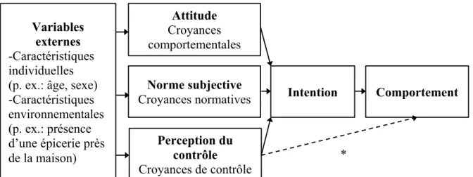 Figure 2. Théorie du comportement planifié (Adaptée de Ajzen, 1991) 