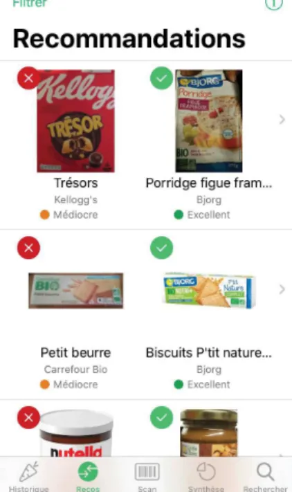 Figure 6 - Écran de l’onglet “Recos” de l’application 