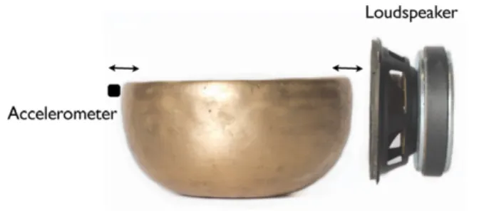 Figure 6. Experimental setup. The bowl deformation is excited by a loudspeaker emitting sound at a frequency corresponding to a particular vibrational mode of the bowl