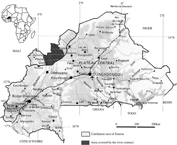 Figure 1. Zone covered by the contract of Sourou River, Burkina Faso. 