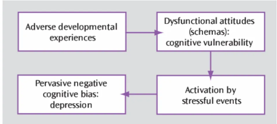 Figure 3 : Developmental  model of depression based on vulnerability diathesis and  stressful life  events, from (Beck 2008)