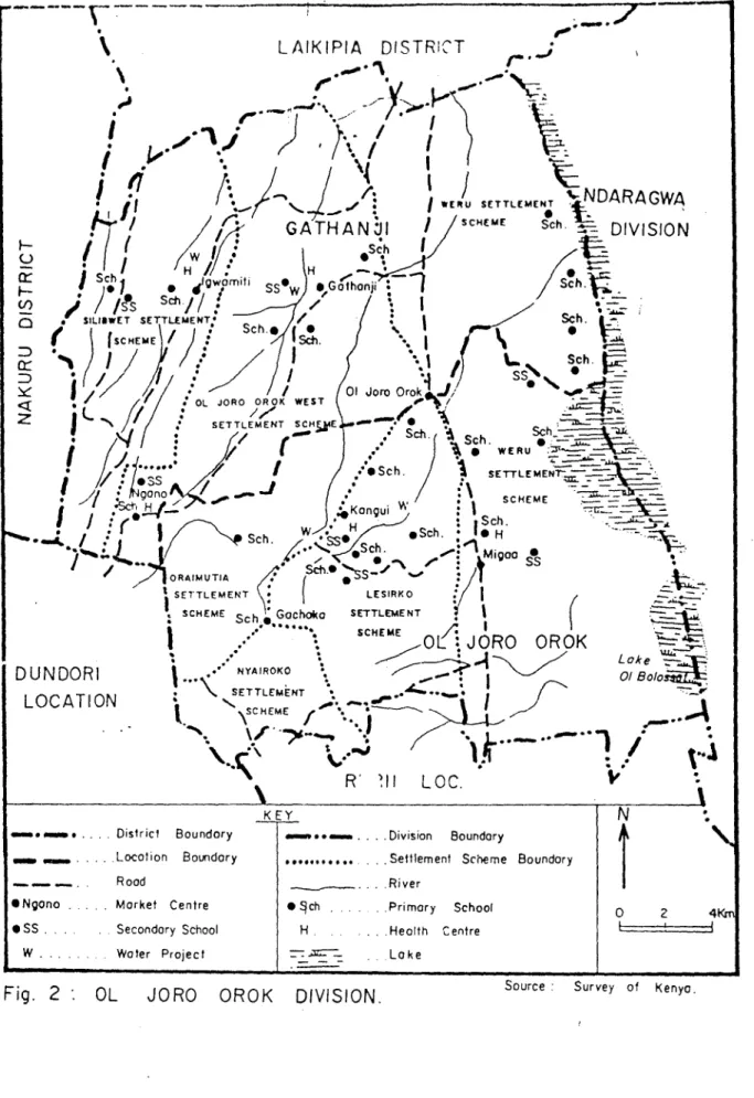 Fig. 2  OL  JORO OROK DIVISION.   Source. Survey of Kenyc. 