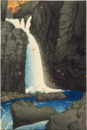 Figure n°12 : Kawase Hasui, La cascade de Yuhi, à Shiobara, 1920,  impression sur bois, Nihon no Hanga, Amsterdam( 