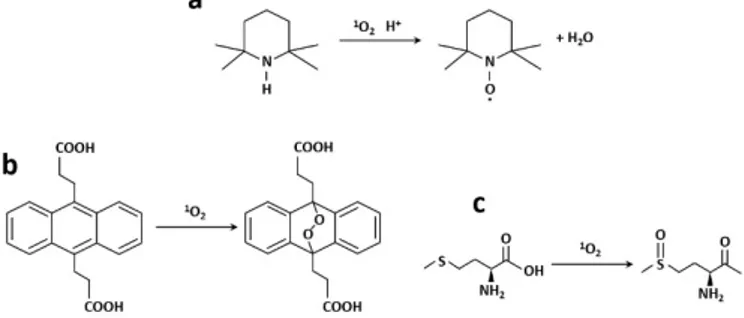 Fig. 7. a) TEMP to paramagnetic TEMPO, b) ADPA to  ADPA-O 2