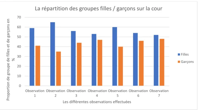 Figure 4 : La répartition des groupes sur la cour 