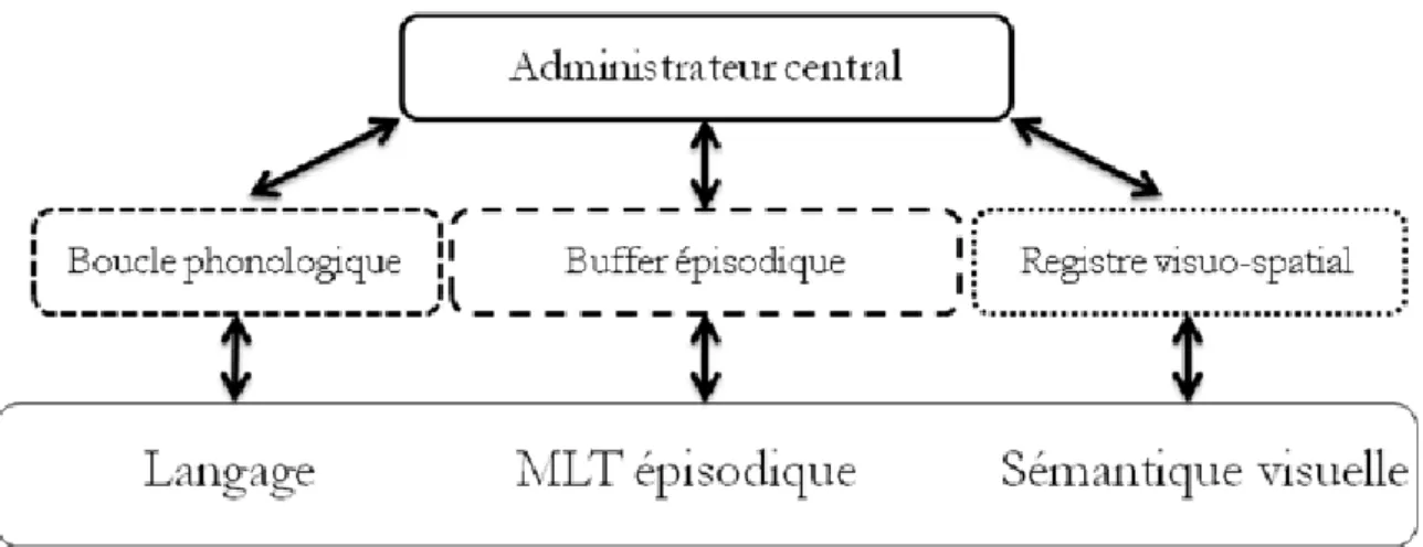 Figure 5 : « Modèle actualisé de la Mémoire De Travail », par Baddeley, 2000 