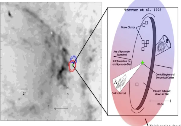 Figure 9. Left-hand panel: grey-scale image is the [N II ] + Hα map of the superbubble and ionized filaments observed by HST (Cecil et al