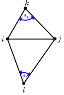 Fig. 3. Deﬁnitions of θ k and θ l for the difference scheme corresponding to the linear Galerkin approach.