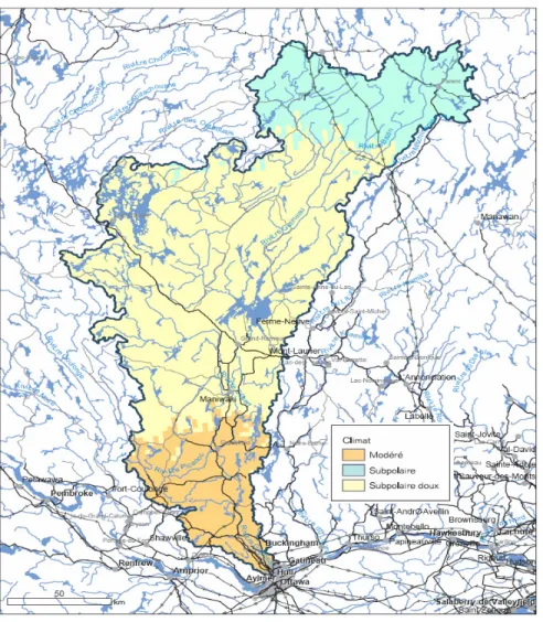 Figure 5. Zones climatiques du bassin versant de la rivière Gatineau. 